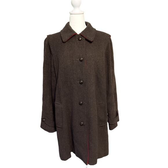 Vintage Signature Miss Harwood Single Breast Wool Coat Gray w/ Red Size Large - Picture 3 of 12